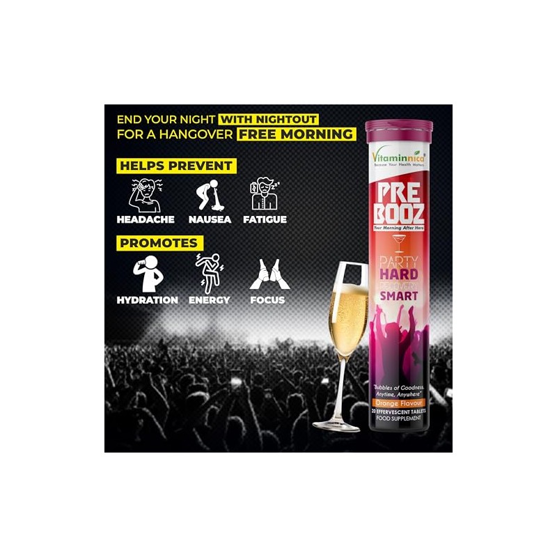 Vitaminnica Pre Booz- 20 Effervescent Tablets | Party Wellness Support