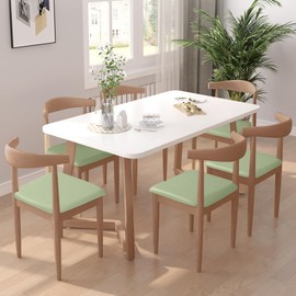 Alishomtll Dining Chair Covers Set of 4/6 PU Chair Seat Slipcovers Waterproof Leather Chair Covers Removable Seat Covers with Fixing Buckle for Dining Room Kitchen Garden Office (Light Green, 6pcs)