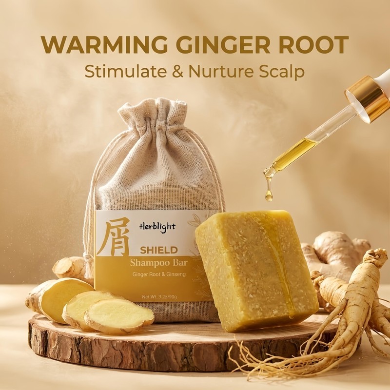 herblight Ginger & Ginseng Shield Shampoo Bar for Hair Strength