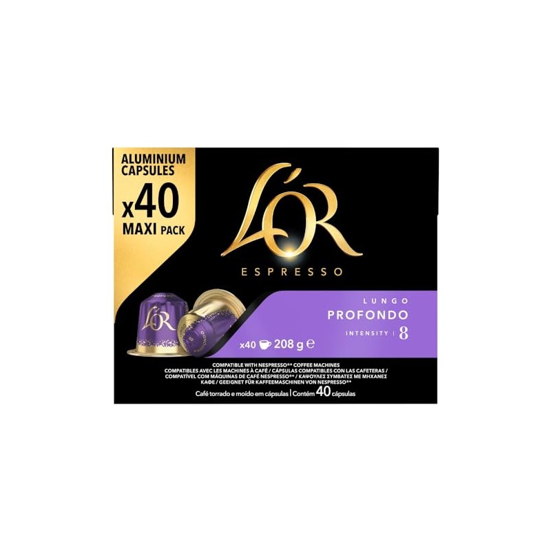 L'OR Espresso Lungo Profondo Coffee Pods x40 Intensity 8 (Pack