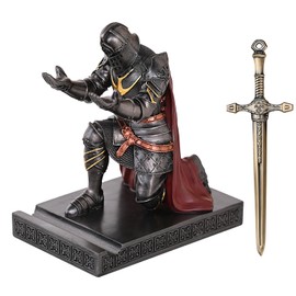 HDMbigmi King's Guard Leader Cloak Warrior Knight Pen Holder Mobile Phone Stand, Ornament Knight Statue, Pen Stand Paperweight for Office and Home (Iron)