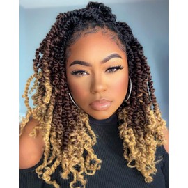 Xtrend 1B3027#) Short Pre Twisted Passion Twist Hair Pre Looped Synthetic Hair Extensions 10 Inch 8 Packs 12 Strands/Pack Pre Looped Black Passion Twist Hair 8