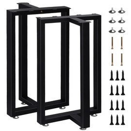 SERdeerCH Industrial Steel Table Legs (28" H x 23.6" W, Set of 2)-Heavy-Duty Metal Supports for Modern Dining Tables, Kitchen Islands, Workbenches & Home Offices. Matte Black Finish, Easy Assembly