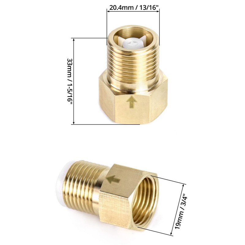 QWORK 2Pcs Brass One-way Check Valve, 1/2" Female to 1/2"