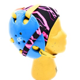 Wrestling Hair Cap - Under the Headgear 4 Strap Style - Pink Lightning - New in 2018! (Black Trim)