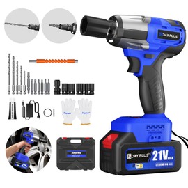 Cordless Impact Wrench High Torque 450N.m, 1/2 Power Battery Impact Gun w/ 3.0Ah Battery, 4 Sockets, 12 Drill Accessories, Storage Tool Box & Variable Speeds, Brushless Impact Wrench for Car Home