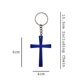 Komonee Christian Cross Dark Blue Metal Keychain Religious Key Ring Christianity Key Chain Catholic Protestant Keyring