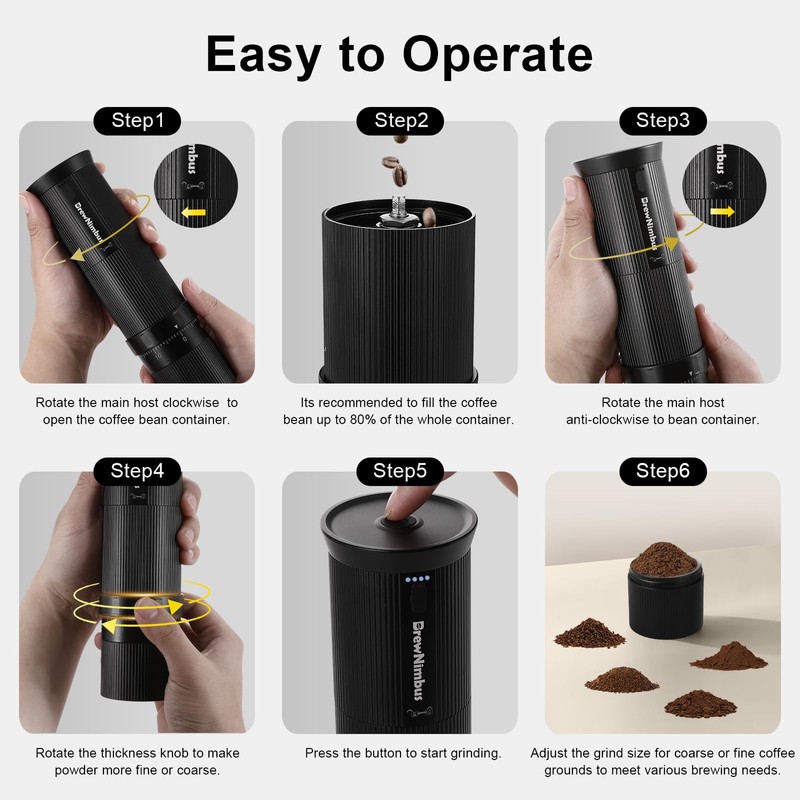 Portable Electric Coffee Grinder – Rechargeable Coffee Bean Grinder with