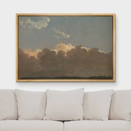 MUDECOR Framed Canvas Print Wall Art Cloudy Retro Pastel Cloud Skyline Nature Wilderness Illustrations Realism Decorative Scenic Panoramic Earth for Living Room, Bedroom, Office - 16"x24" Natural