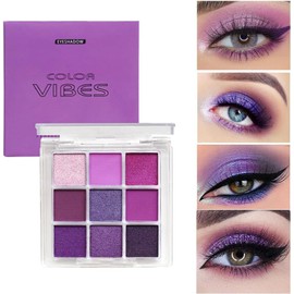 Punk Purple Glitter Eye Shadow 9 Colors, Palette Shadow Pigment, Purple Cool Color Palette, Purple Eye Shadow Palette-06#Purple