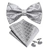 Gusleson Plaid Silver Grey Bow Tie Pocket Square Set for
