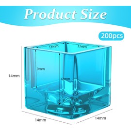 ATOMUS 200 vasos de tinta de tatuaje azul, cuadrados, transparentes, forma de cubo de hielo, contenedor de tinta de plástico, accesorios de tatuaje, pigmento de maquillaje permanente, soporte
