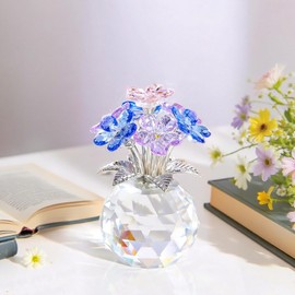 Minicloss Crystal Forget-Me-Not Bouquet Figurines - Glass Flowers Ornaments Gifts for Her - Colorful Glass Decor for Wife, Girlfriend - Home, Office & Tabletop Decor