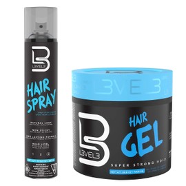 L3 - Level 3 Hair Gel & Hair Spray Kit - Super Strong Hold - Flake Free - Long Lasting Shine - Great for Men and Women - Strong Hold Hair Spray (Hair Gel & Hair Spray)