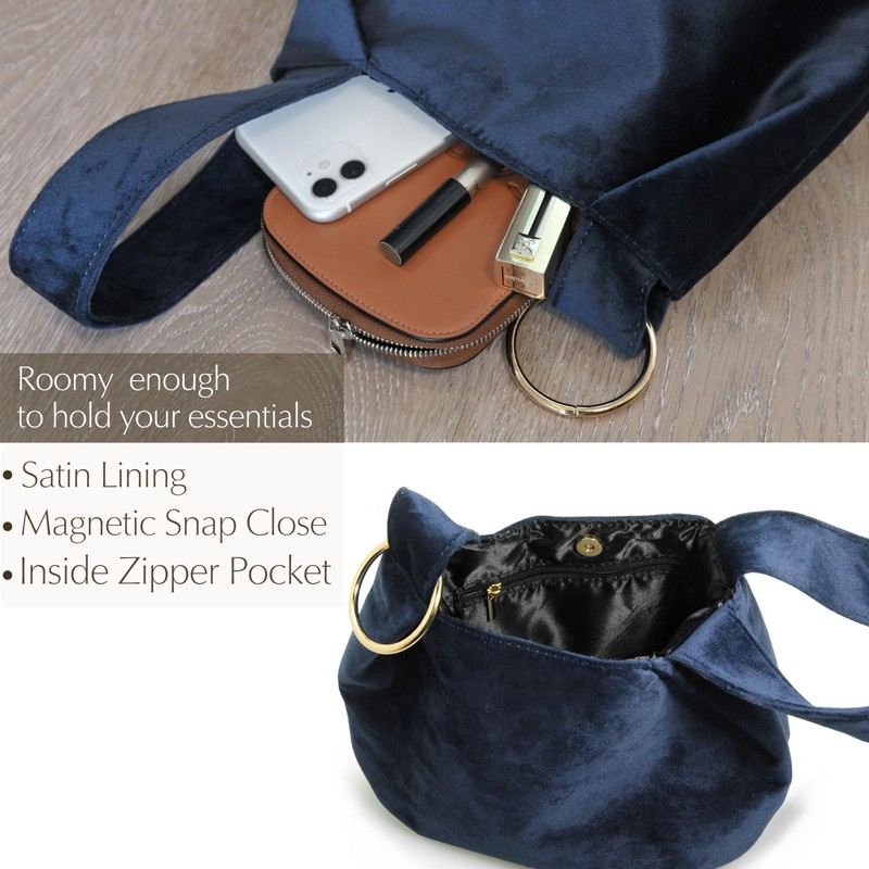 Bolso de mano pequeño de terciopelo con asa superior para