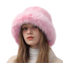 Peicees Winter Bucket Hat for Women Girls Fur Russian Ushanka Ladies Fluffy Snow Hat Fuzzy Fisherman Cap Warm Cute