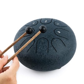 Steel Tongue Drum 8 Notes 6 inches Musical Tank Drum Percussion Instrument with Handpan Drum Mallets Carry Bag Gifts for Kids Adult Beginners (Black)