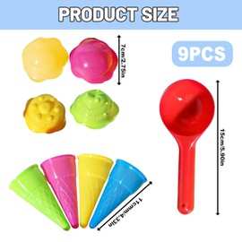 9 Pcs Ice Cream Sand Toys for Kids, Sandpit Toys, Ice Cream Cones Scoop Set, Beach Toys for Toddlers Age 1-5, Outdoor Beach Toys Ice Cream Cones Scoop Set Sand Mold Toy (Random Color)