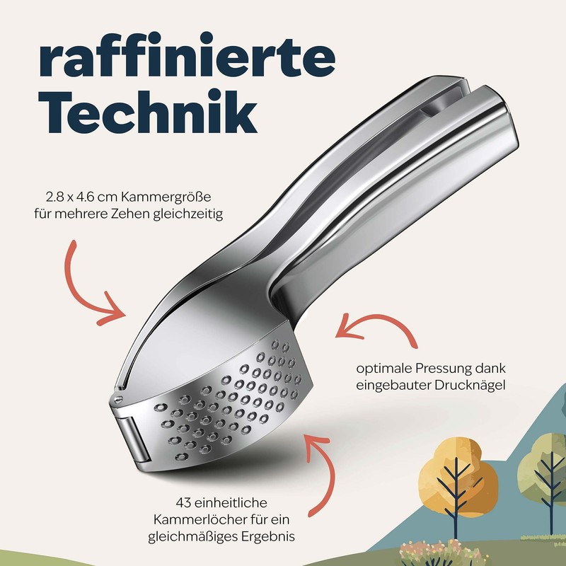 kjøk Premium Garlic Press - Zinc Alloy in Shiny Chrome