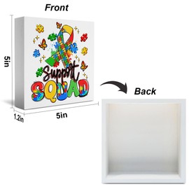 WXUMTM Autism Awareness Decorations, Autism Decor Sign for Home Classroom Bedroom Nursery, Support Squad Wooden Sign, Inspirational Gifts for Autism Child Kids 5 X 5 Inch