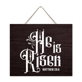 Autravelco He Is Risen Country Wall Décor Signs Hanging Wood Pallet Wall Plaque Sign Motivational Wall Art Wood Plaque Sign Home Decor for Bedroom Cottage 10x12 Inch