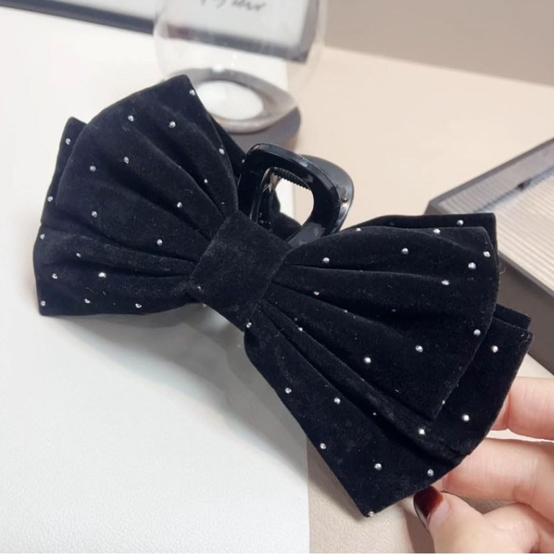 Hair Clips, Large Bows, Tight, Velour Type, Rhinestones, Hair Clips,