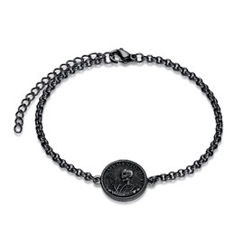 PELOVNY Black Memento Mori Bracelet 925 Sterling Silver Skull Bracelet Carpe Diem Anklet Stoic Skull Jewelry Stoicism Gifts for Men Women Unisex_9 to 11 Inch