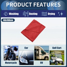 INFINAUTO Cleaning Cloths Towel,Car Drying Plush Cloth Absorbent Microfiber Red,1pcs 420g/㎡ 60x160cm