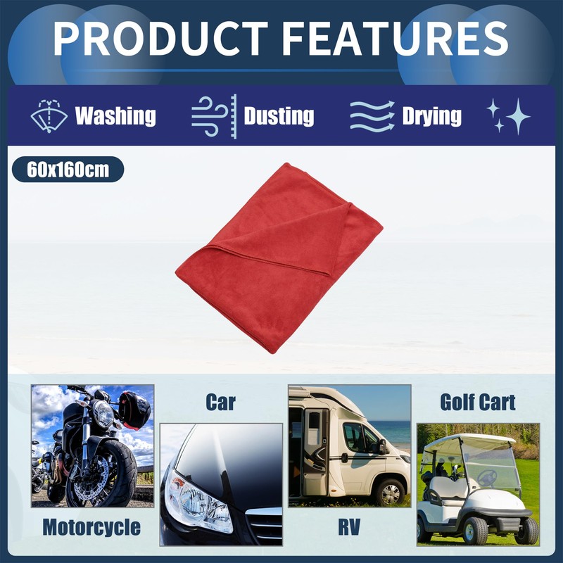 INFINAUTO Cleaning Cloths Towel,Car Drying Plush Cloth Absorbent Microfiber Red,1pcs