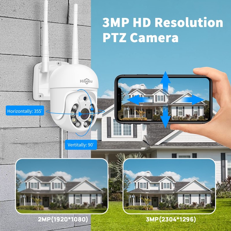 Hiseeu Pan/Tilt/Zoom Security Camera,WHD205,5MP Outdoor Wireless Surveillance Camera, Floodlights Full