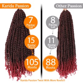 Karida Passion Twist Hair 24 inch, 7 Packs Passion Twist Crochet Hair Pre Looped, Pre Twisted Passion Twist Curly Crochet Hair For Black Women (24 Inch (Pack of 7), TBug#)