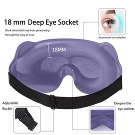 3D Deep Contoured Sleeping Eye Mask, Adjustable Strap for Comfort During Sleep,Designed to Block Out Light,Provides Zero Eye Pressure,Suitable for Both Men and Women,Travel Essential-Purple
