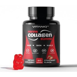 Marine Collagen Gummies for Women & Men - Type 1 Hydrolysed Collagen Peptides with Biotin, Hyaluronic Acid & Vitamin C - Skin Hair Nails Support - 60 Stawberry Flavour Gummies UK