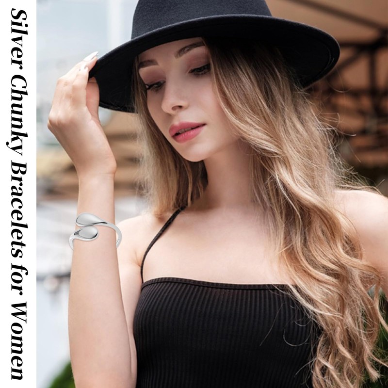 YBMYCM Silver Cuff Bangle Bracelets for Women Set Chunky Trendy