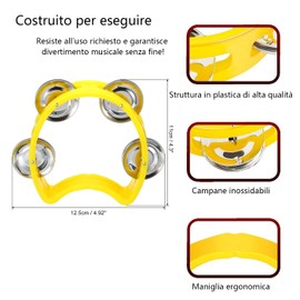 KOMUNJ 4 Pieces Metal Tambourine Kids Early Childhood Educational Music Class Tambourine School Recording Random Color