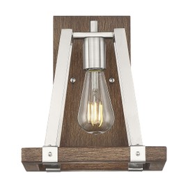 Nuvo 60/6881 Outrigger Wall Sconce Brushed Nickel and Nutmeg Wood Finish, 1 Light