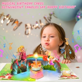 Musical Birthday Card for 1st Girls, Pop Up 3D Birthday Card for 1 Year-old Daughter, Granddaughter, Niece - Fairy birthday cards with music for 1-Year-Old Girls
