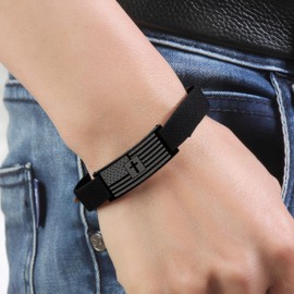 LUSENME Easter Graduation Gifts, American Flag Cross Bracelet Bible Verse Baptism Gifts for Men (Always Remember)