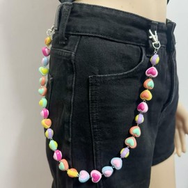 DIKJAK Rainbow Heart Pants Chain Resin Chains for Jeans, Dresses, and Party Outfits, Hip Hop keychain for Women