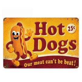 UOOPAI HOT Dogs Our Meat Can't be Beat Metal Tin Sign, Vintage Plate Plaque Home Wall Decor