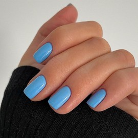 Solid Color Press-On Nails, Square Shape, Short Length (Baby Blue)