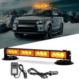 OPL5 Rechargeable Emergency Strobe Light,12 LED Rooftop Emergency Hazard Strobe Light Bar w/Suction Cups, 17 Flash Modes for Safety Construction Vehicles Trucks Snowplow (4Led Amber)