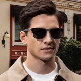 CARFIA Spring Hinges Polarized Mens Sunglasses UV400 Protection Metal Anti-glare Driving Shades with Grid Pattern Temples