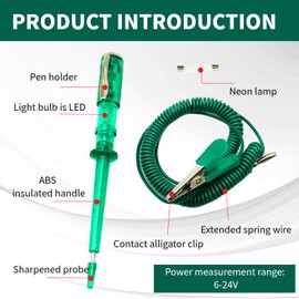 Circuit Tester, Car Fuse Tester, 6-24V Test Light with 2 Screwdrivers, Equipped with Telescopic Spring Wire and Alligator Clips, Suitable for Automotive Circuits, Fuses, Relays, Power Tools (Green)