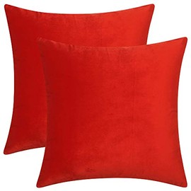 Artcest Set of 2, Cozy Solid Velvet Throw Pillow Case, Decorative Couch Cushion Cover, Soft Sofa Euro Sham with Zipper Hidden, 16"x16" (Bright Red)