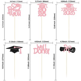 Gyufise 12Pcs Congrats Grad 2025 Centerpiece Sticks Glitter 2025 Graduation Done Diploma Table Flower Centerpieces Sticks Class of 2025 Party Decorations for 2025 Graduation Party Supplies Pink