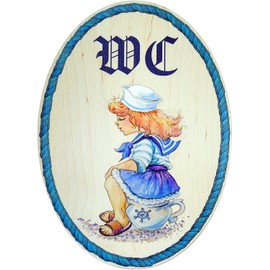 Kaltner Präsente Gift Idea - Wooden Gift Item Decorative Door Sign in Antique Design Decorative Item Motif Toilet Women Girls (18 x 13 cm)