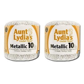 Aunt Lydia's Hilo de ganchillo metálico de algodón de ganchillo tamaño 10 (paquete de 2) (blanco/plata)