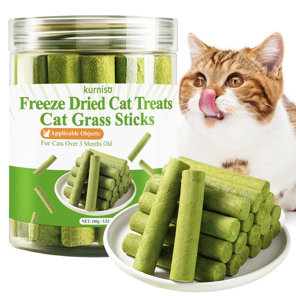 kurniso Cat Treats 100g, Natural Cat Grass Sticks,Chew Stick for