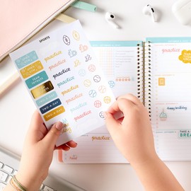 Student Sticker Book | Pack of 15 | 428 Full Color Stickers | Assorted Sizes | 5x7 Sheets of Stickers | Gold Foil Stamping | Fun Stickers for Home Planners, Money Planner, Journals